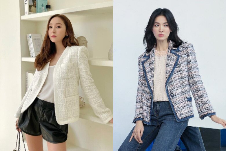 Áo khoác vải tuýt phối cùng quần jeans hay quần short da ngắn cũng mang đến sự sang trọng sang trọng cho những món đồ đơn giản.